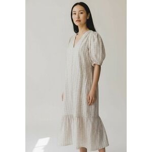 Anna Cate Maxi Dress Puff Sleeve Shift‎ Kaftan Floral Geometric Beige Large